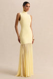 Felina Lemon High Neck Maxi Dress With Sheer Skirt