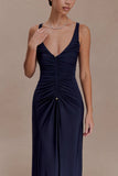 Perrie Slinky Ruched Maxi Dress Ink Blue