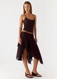 Kia Low Rise Asymmetrical Midi Skirt Chocolate