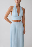 Amaris Sleeveless Plisse Halter Top Pale Blue