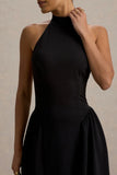 Cynthia Black High Neck Maxi Dress With Volume Skirt