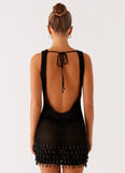 Miracle Beaded Crochet Mini Dress Black