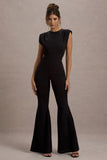 Elyna Black High Neck Draped Flared Leg Jumpsuit