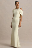 Yulia Sand High Neck Maxi Dress With Cape Sleeves