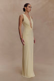 Stella Draped Slinky Maxi Dress Pale Lemon