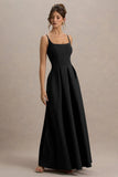 Bambina Black Scoop Neck Pleated Maxi Dress