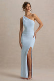 Dressing Up Powder Blue One Shoulder Maxi Dress With Open Back Detail