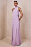 Cara Lilac Matte Satin High Neck Maxi Dress
