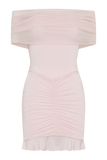 Caspian Slinky And Mesh Off Shoulder Mini Dress Pale Pink