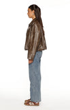 River Vintage Brown PU Bubble Hem Bomber Jacket