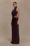 Arra Chiffon And Lace Halter Maxi Dress Cacao Brown