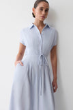 Aysha Buttoned Linen Midi Dress Cornflower Blue