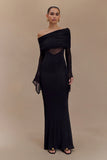 Kaitlin One Shoulder Slinky And Mesh Maxi Dress Black