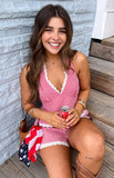 Arnie Red Gingham Broderie Lace Halter Top