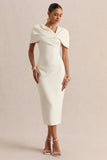Novalie Cream V Neck Midi Dress With Twist Detail