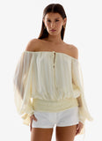Coconut Kiss Off Shoulder Long Sleeve Top Yellow