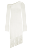Kayden Fringe Off Shoulder Knit Mini Dress Ivory