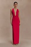 Stella Draped Slinky Maxi Dress Fuchsia Pink