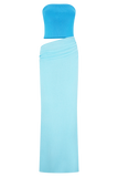 Jasiel Strapless Knit Maxi Dress Cyan Blue