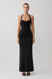 Hoai Gathered Slinky Halter Maxi Dress Black