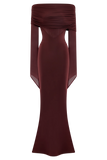Kaitlin One Shoulder Slinky And Mesh Maxi Dress Burgundy