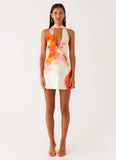 Alicia Satin Halter Mini Dress Mimosa Blossom