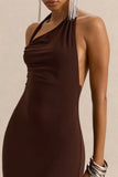 Delisse Brown Asymmetric Neck Maxi Dress