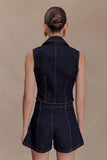 Shona Denim Vest With Decorative Buttons Washed Indigo Blue