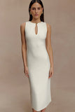 Norah Sleeveless Crepe Midi Dress Ivory