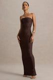 Lorela Brown Bodycon Bandeau Maxi Dress