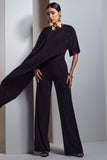Reserve Black Wide Leg Jumpsuit With Asymmetric Cape