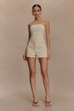 Ebony Embroidered Denim Micro Shorts Cream
