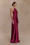 Bella Satin Halter Maxi Dress Mahogany