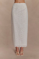 Kensley Broderie Midi Skirt White
