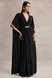 Romilly Black Plunge Neck Maxi Dress With Gathered Detail