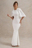 Kianne White Draped Short Sleeve Maxi Dress