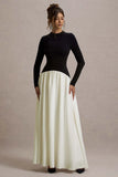 Benedetta Black Cream Long Sleeve Drop Waist Maxi Dress