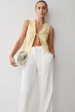 Tessa Broderie Tie Front Sleeveless Top Lemon
