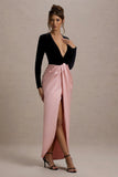 Love Spell Black Velvet Plunge Neck Maxi Dress With Pink Satin Skirt