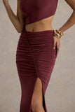 Sena Burgundy Asymmetric Maxi Dress With Cut Out Details