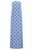 Amaya Strapless Chiffon Maxi Dress Blue Polka Dot