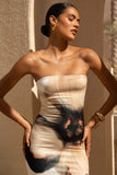 Ceremony Cream And Black Floral Print Bandeau Maxi Dress
