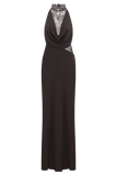 Arra Chiffon And Lace Halter Maxi Dress Cacao Brown