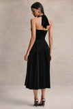 Esmeray Black Velvet Sweetheart Neck Midi Dress