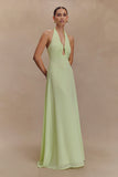 Malakhai Chiffon Halter Maxi Dress Pastel Green