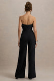 Opia Black Bandeau Wide Leg Jumpsuit With Large Floral Corsage