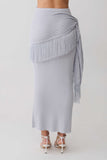 Jaytee Knit Maxi Skirt With Fringe Tie Sky Blue