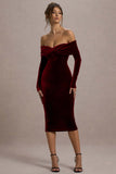 Compliment Berry Velvet Bardot Midi Dress