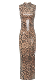 Veronica Sequin Midi Dress Leopard Print