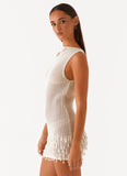 Miracle Beaded Crochet Mini Dress Ivory